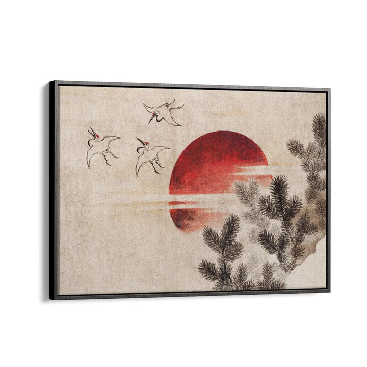 Katsushika Hokusai's "Birds and Sunset, Vintage Paintings" captures serene beauty with flying birds and a vibrant sunset.