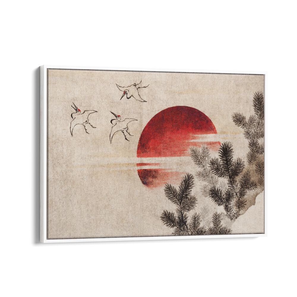 Katsushika Hokusai's Birds and Sunset, vintage paintings, showcase serene elegance in a framed masterpiece.