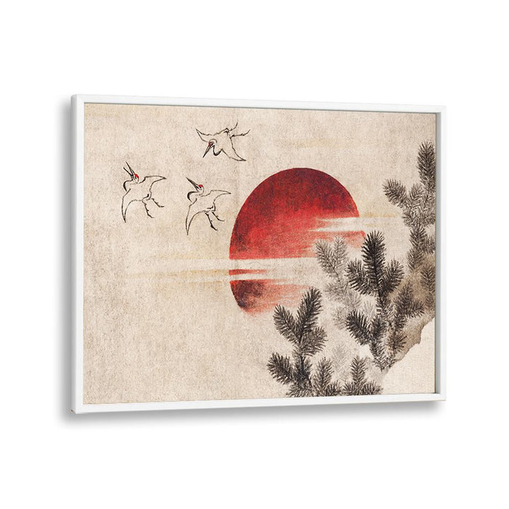 Katsushika Hokusai's Birds and Sunset, vintage paintings showcasing serene birds against a stunning sunset backdrop.