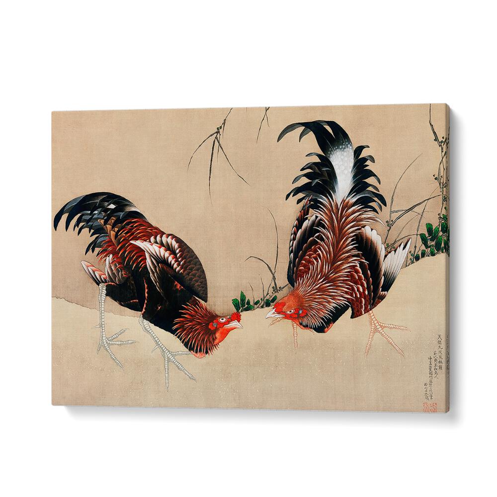 Katsushika Hokusai’s Gamecocks - 1838 By Katsushika Hokusai Japanese Paintings in Gallery Wrap