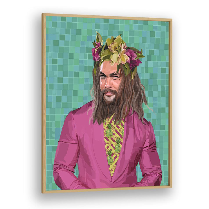 Vibrant KING JASON, POP ART PAINTINGS by Lynnda Rakos in oak frame, adding unique charm to any space.