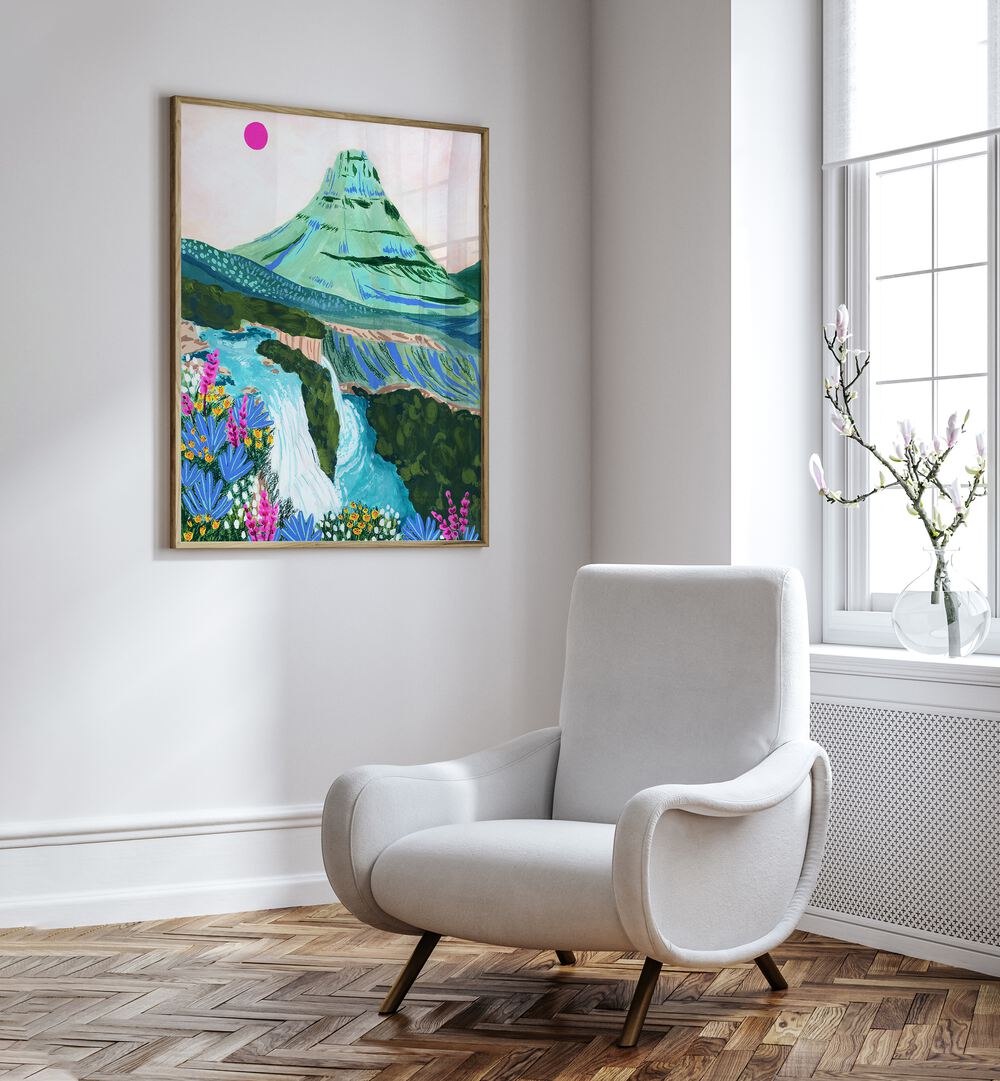Vibrant KIRKJUFELL, LANDSCAPE PAINTINGS by Sarah Gesek, showcasing Iceland's beauty on premium canvas art.