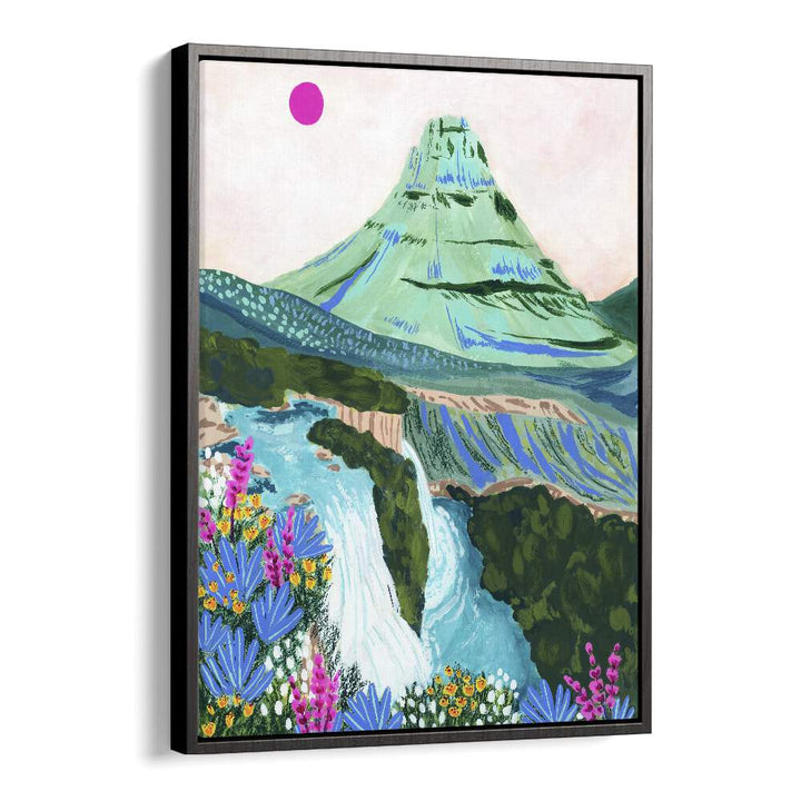 Vibrant KIRKJUFELL, LANDSCAPE PAINTINGS by Sarah Gesek showcase the mountain's beauty with rich colors and floral details.
