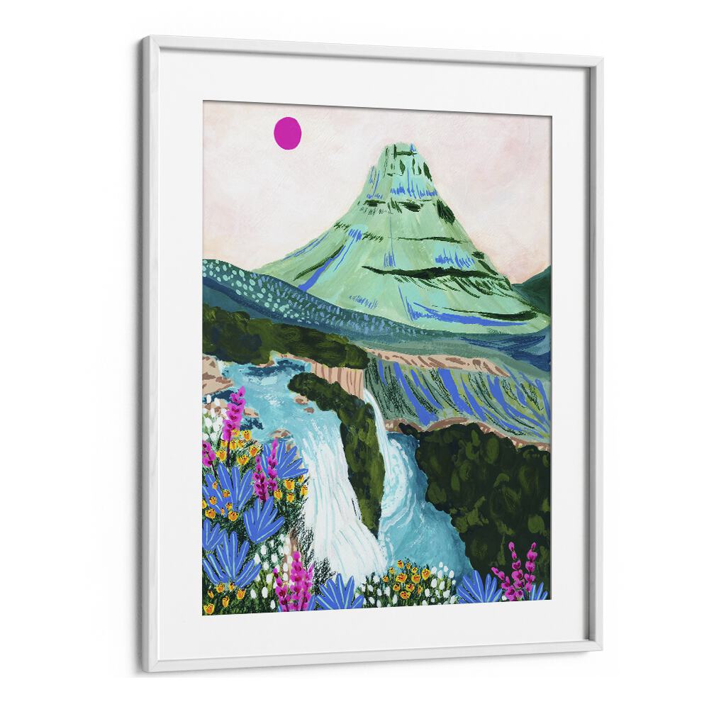 Colorful KIRKJUFELL, LANDSCAPE PAINTINGS by Sarah Gesek, showcasing Iceland's stunning scenery in a framed art print.