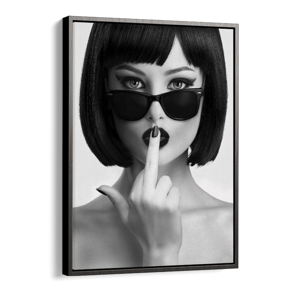 KISS THIS I, PHOTOGRAPHY PRINTS by David Drake features a striking model with sunglasses and bold style in black and white.