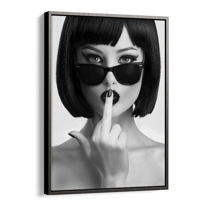 KISS THIS I, PHOTOGRAPHY PRINTS by David Drake features a striking model with sunglasses and bold style in black and white.