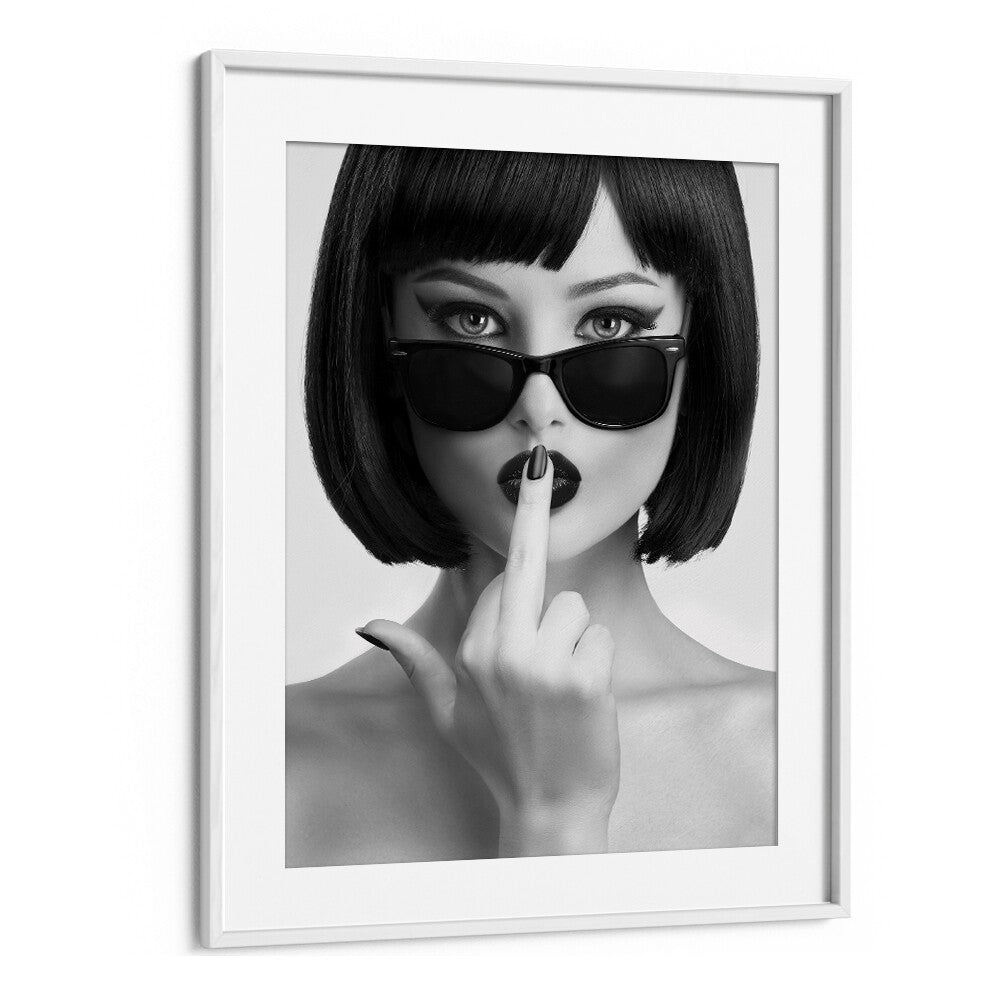 KISS THIS I, PHOTOGRAPHY PRINTS by David Drake features a striking portrait in a modern white frame, exuding elegance.