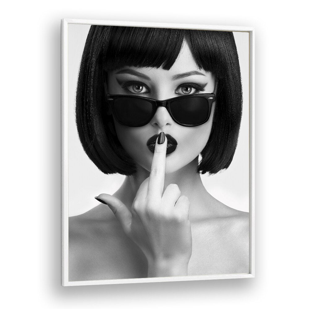 Stylish KISS THIS I, PHOTOGRAPHY PRINTS by David Drake, featuring a captivating black-and-white fashion portrait.