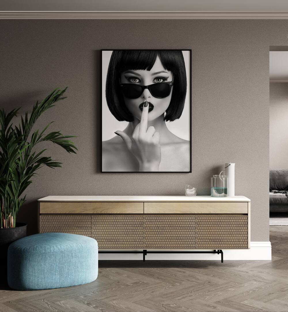 Stylish black and white decor featuring "KISS THIS I, PHOTOGRAPHY PRINTS" by David Drake, perfect for modern spaces.