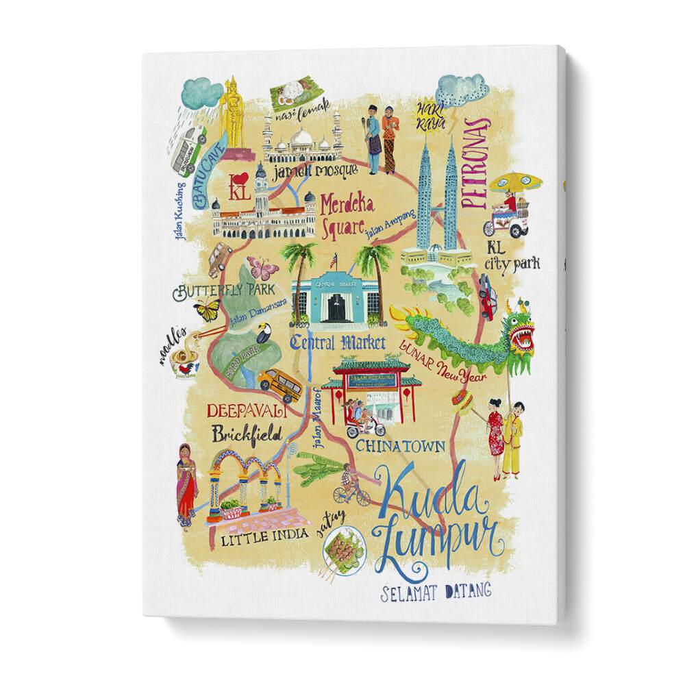 Colorful KUALA LUMPUR, TRAVEL POSTERS by Caroline Bonne Muller showcase the vibrant culture and landmarks of Malaysia's capital.