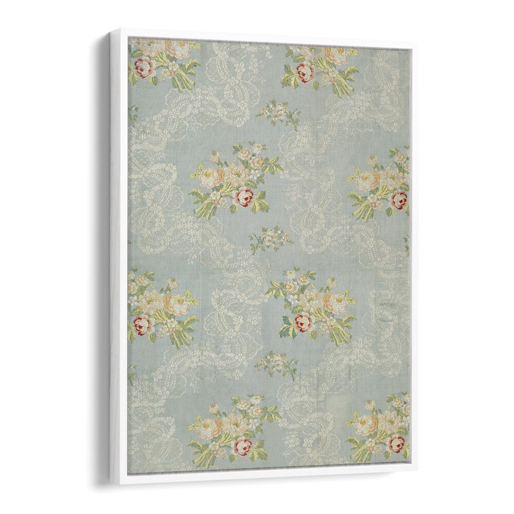 LACE SPRIGS I, FLORAL FLOWER PAINTINGS in a white floater frame, adding elegance to your home decor.