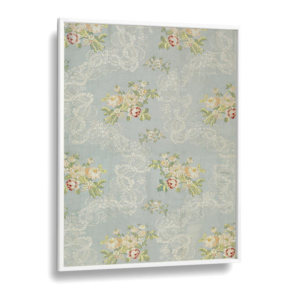 LACE SPRIGS I, FLORAL FLOWER PAINTINGS bring elegance to your space with vibrant botanical artistry in a white frame.