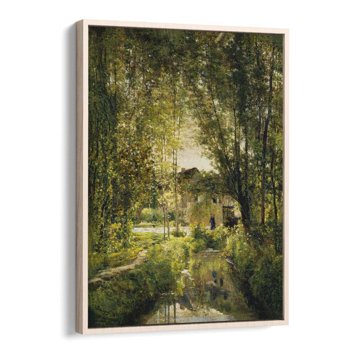 Serene vintage painting "Landscape with a Sunlit Stream," showcasing nature's beauty in vibrant hues. Perfect for your decor.