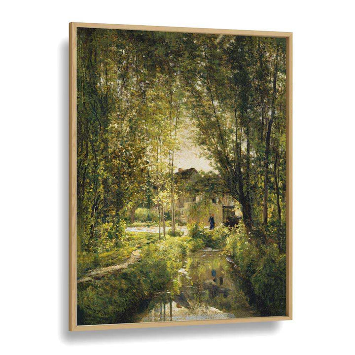 Serene landscape with a sunlit stream, vintage paintings showcasing nature's beauty in timeless art.