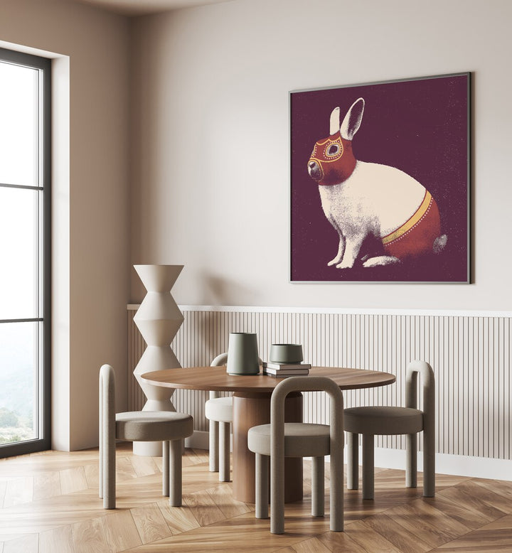 Stylish LAPIN CATCHEUR, ANIMAL PAINTINGS adorns a modern dining space, adding artistic flair to your decor.