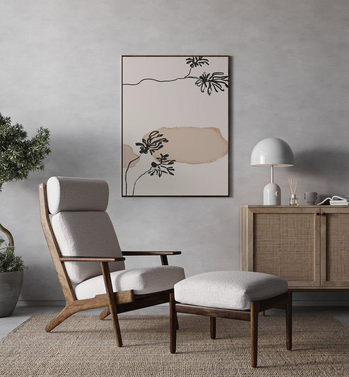 Stylish interior featuring LEAVES NO II, FLORAL FLOWER PAINTINGS, enhancing the serene ambiance of the space.