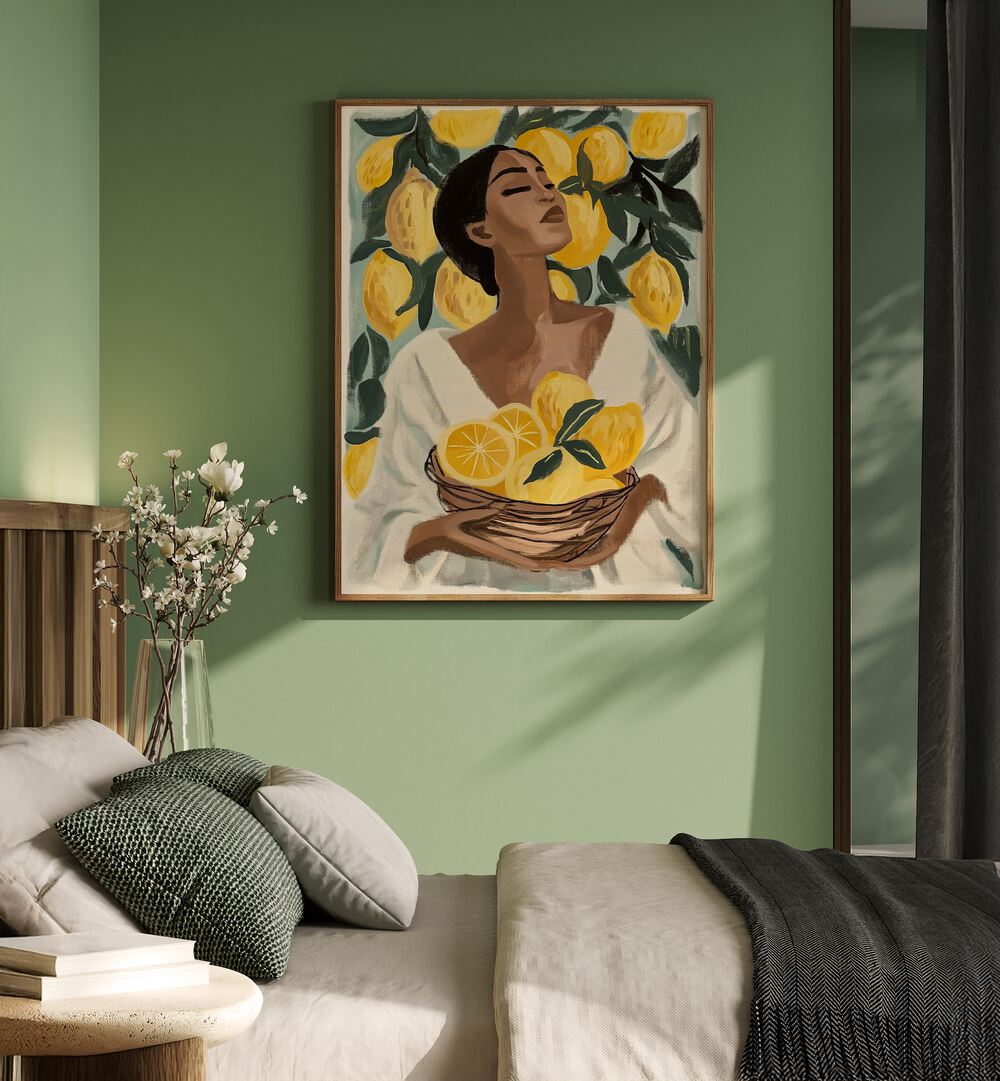 Brighten your home with LEMON TREE, PORTRAITS featuring a woman holding fresh lemons in vibrant Mediterranean style.