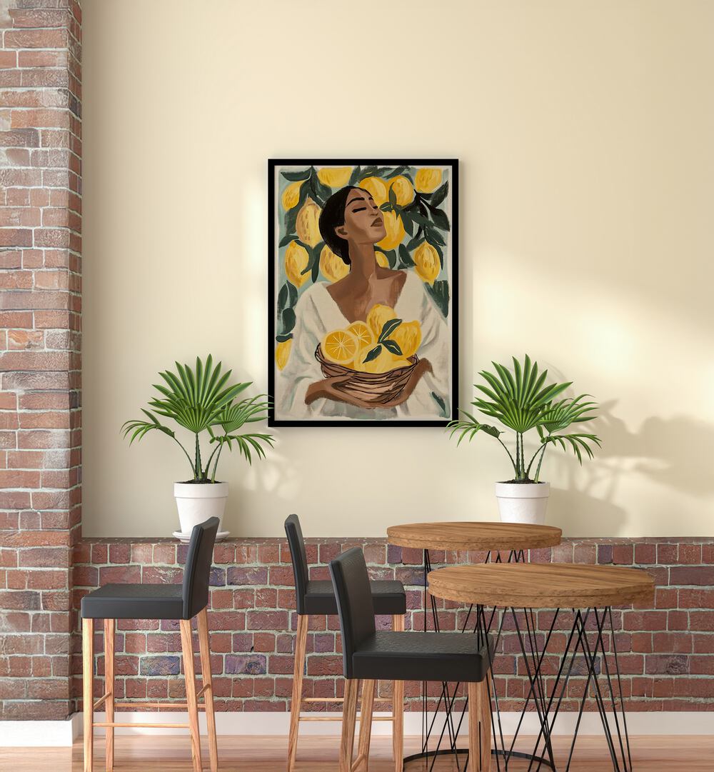Brighten your space with LEMON TREE, PORTRAITS featuring vibrant lemons and a serene figure, perfect for any room.