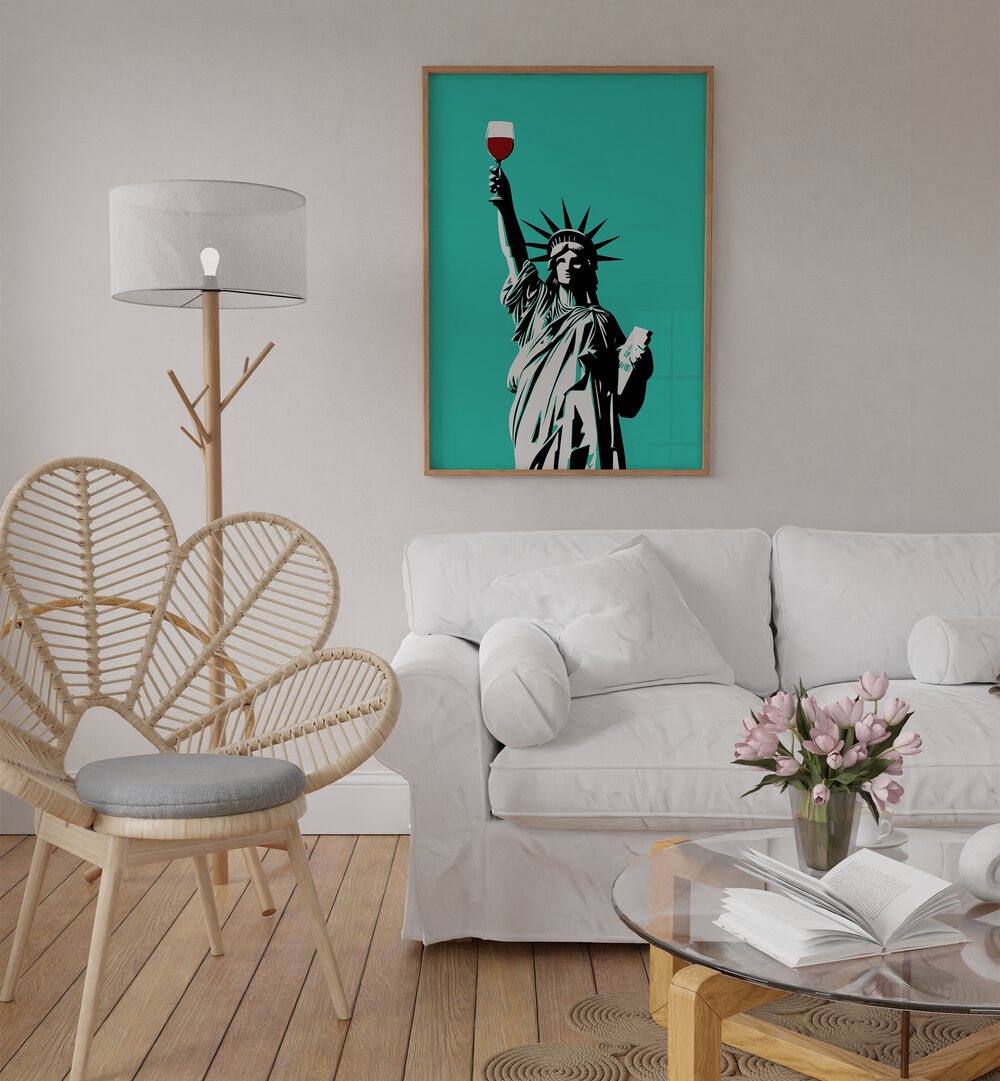 Brilliant LIBERTY OF WINE, POP ART PAINTINGS showcased in a stylish living space, celebrating wine culture.