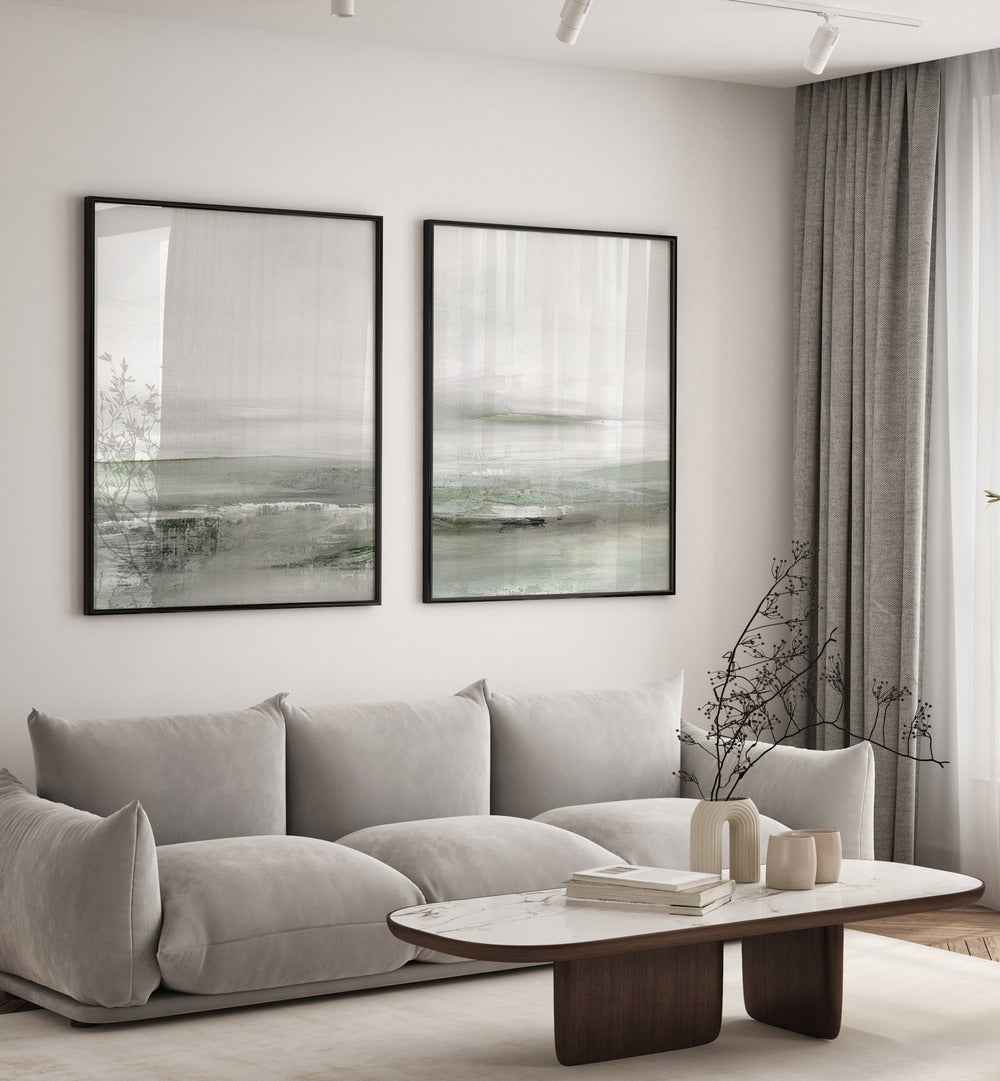 Serene LIGHT DAWN SET, SET OF 2 PAINTINGS in soft pastels, perfect for transforming your living space with elegance.