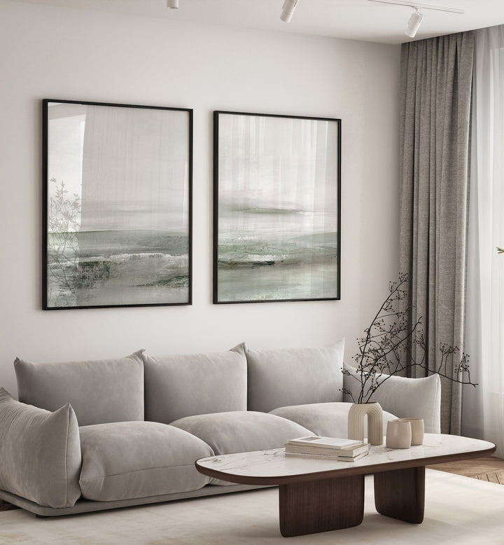 Serene LIGHT DAWN SET, SET OF 2 PAINTINGS in soft pastels, perfect for transforming your living space with elegance.