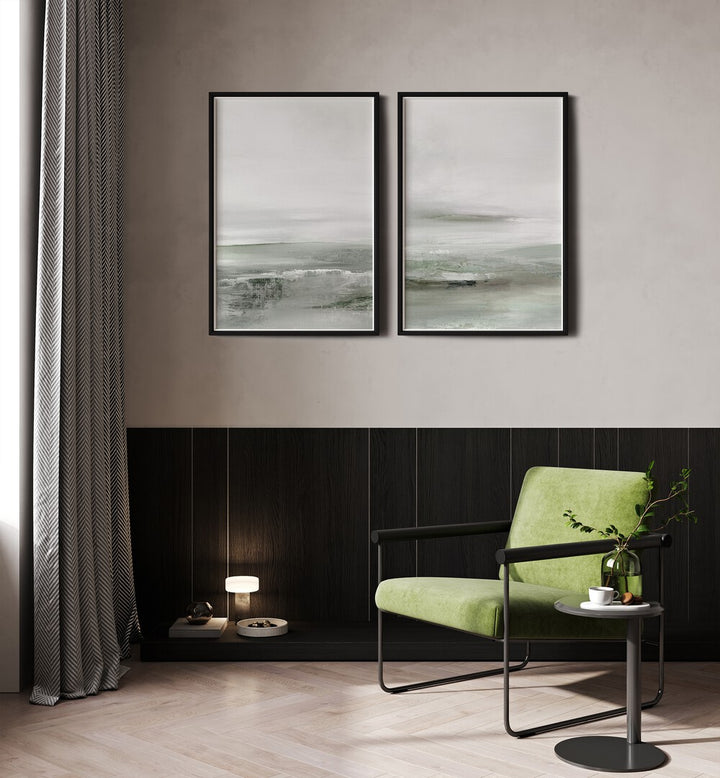 Transform your space with the LIGHT DAWN SET, SET OF 2 PAINTINGS, featuring serene pastel sunrise designs.