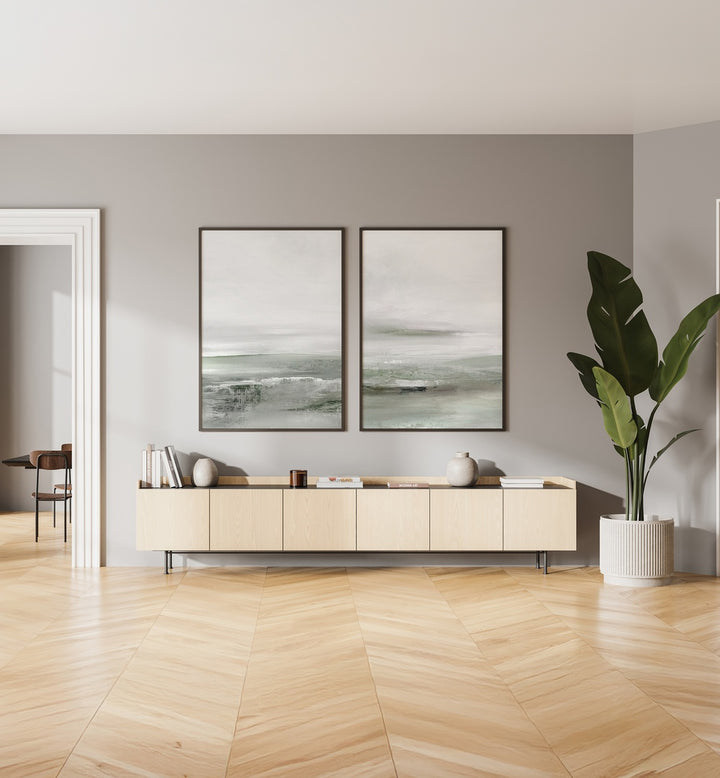 Elevate your space with the LIGHT DAWN SET, SET OF 2 PAINTINGS, featuring serene pastel hues for peaceful decor.