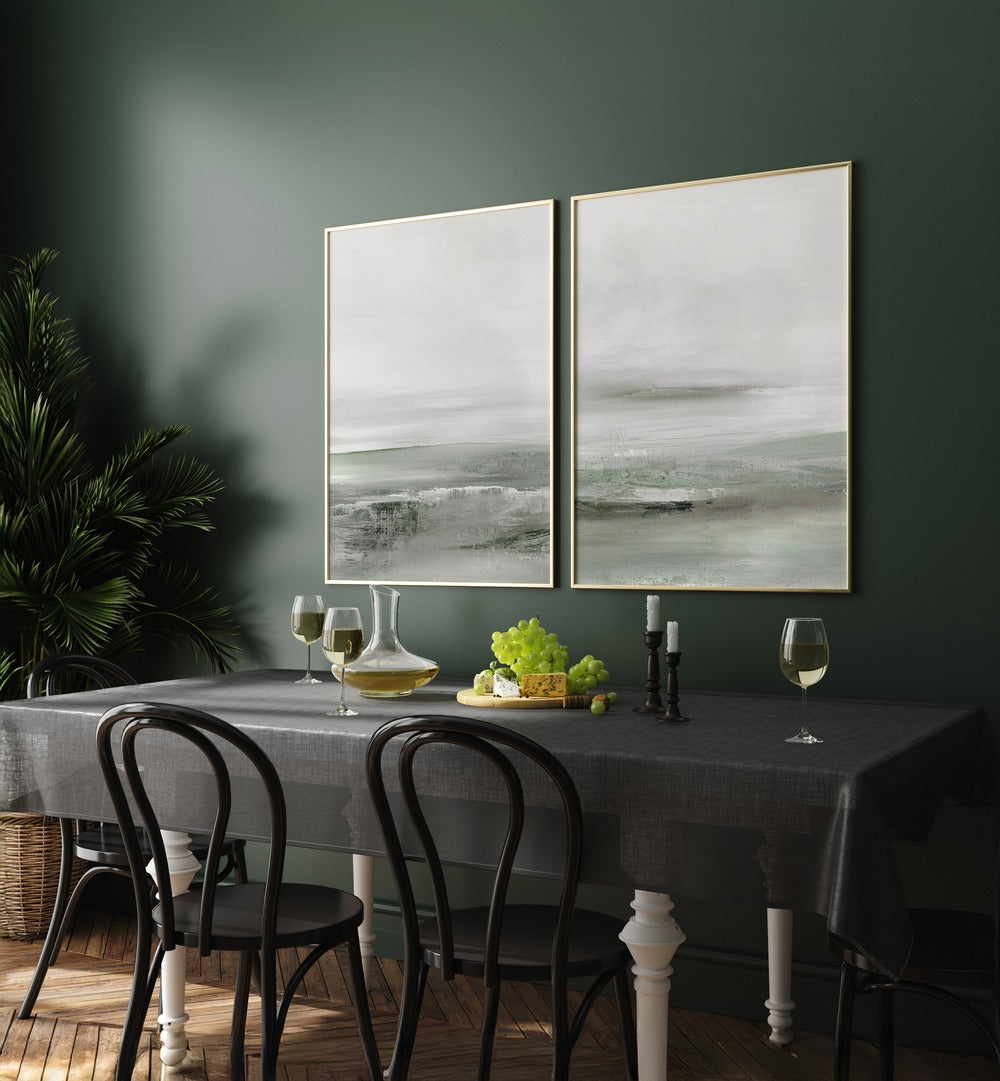 Elevate your decor with the LIGHT DAWN SET, SET OF 2 PAINTINGS, showcasing serene pastel sunrise hues.