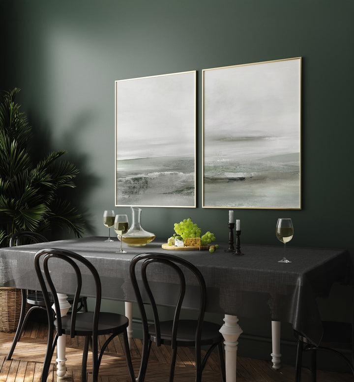 Elevate your decor with the LIGHT DAWN SET, SET OF 2 PAINTINGS, showcasing serene pastel sunrise hues.