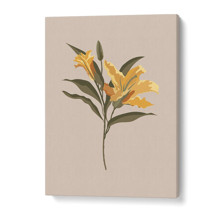 Bright yellow Stargazer lily showcased in LILY FLOWER BOTANICAL ART PRINTS, FLORAL FLOWER PAINTINGS for elegant decor.