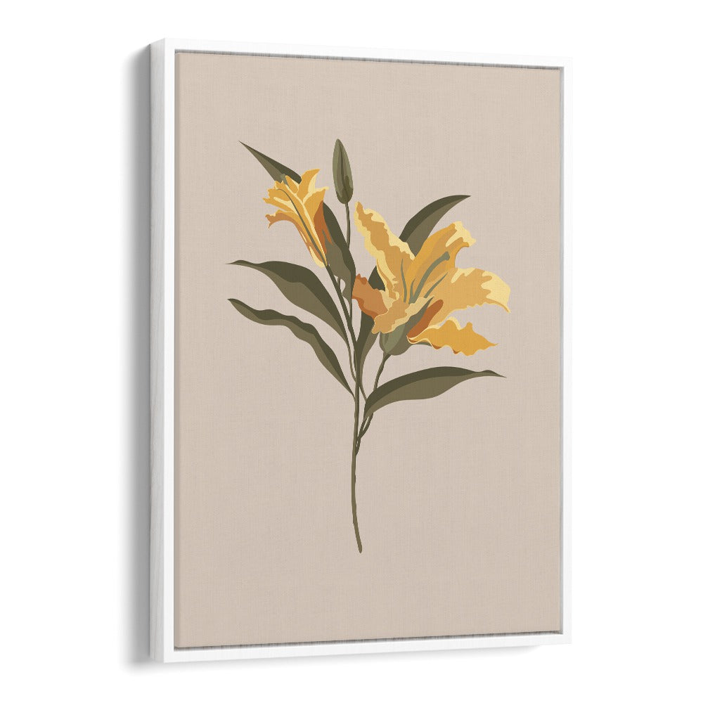 LILY FLOWER BOTANICAL ART PRINTS, FLORAL FLOWER PAINTINGS showcasing vibrant Stargazer lilies in a stylish floater frame.