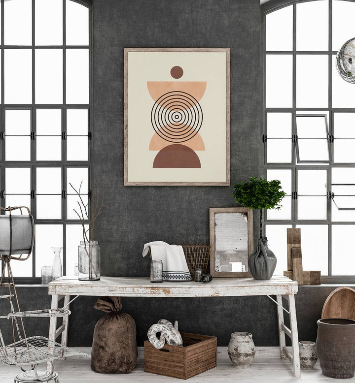 Modern interior featuring the LINES AND CIRCLES III, BOHO ART PAINTINGS, enhancing creative spaces with stylish art.