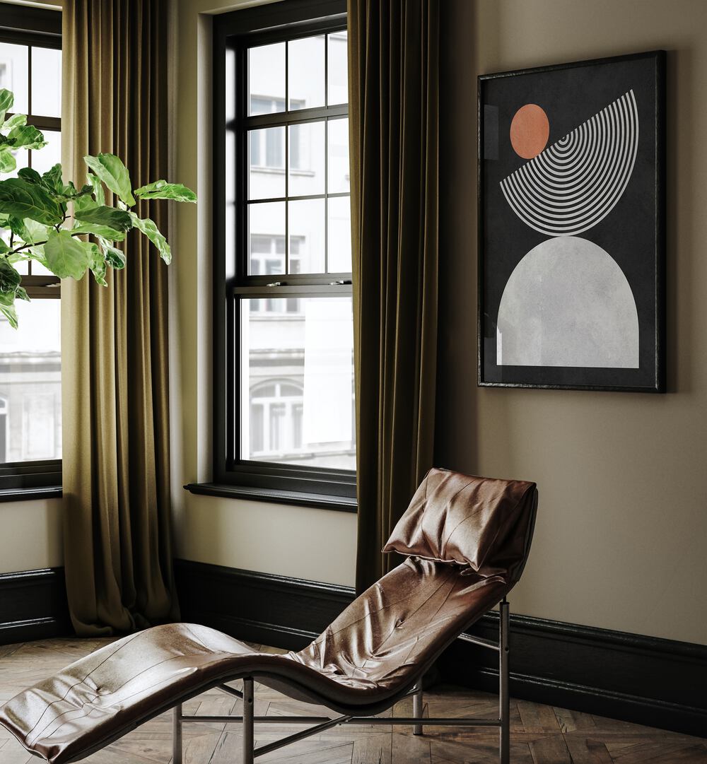 Stylish interior featuring LINES AND CIRCLES IX, GEOMETRIC ART PRINTS, elevating modern decor with artistic flair.