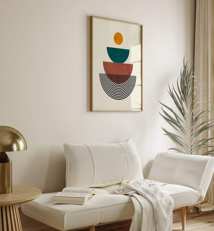 Modern living room featuring LINES AND CIRCLES VII, GEOMETRIC ART PRINTS, adding creativity and style to any space.