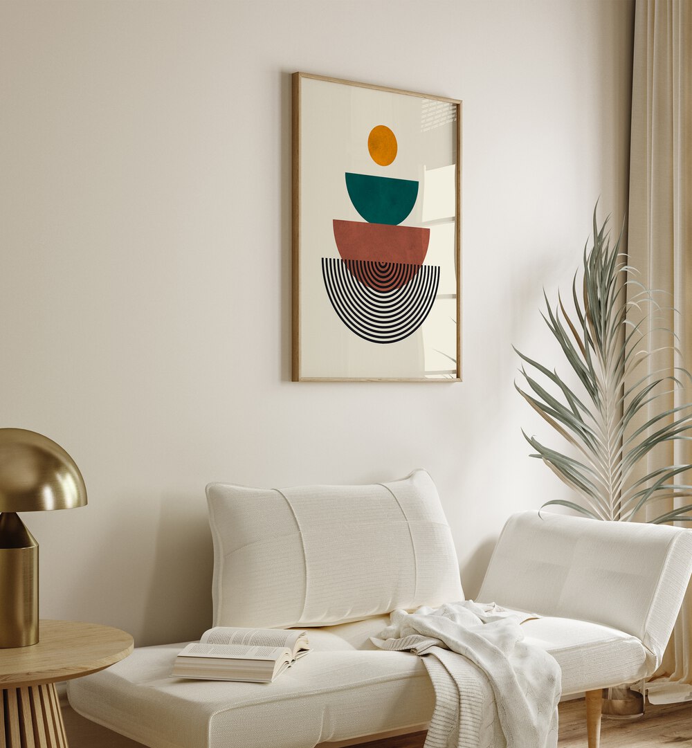 Modern living space featuring LINES AND CIRCLES VII, GEOMETRIC ART PRINTS, adding a creative touch to any decor.