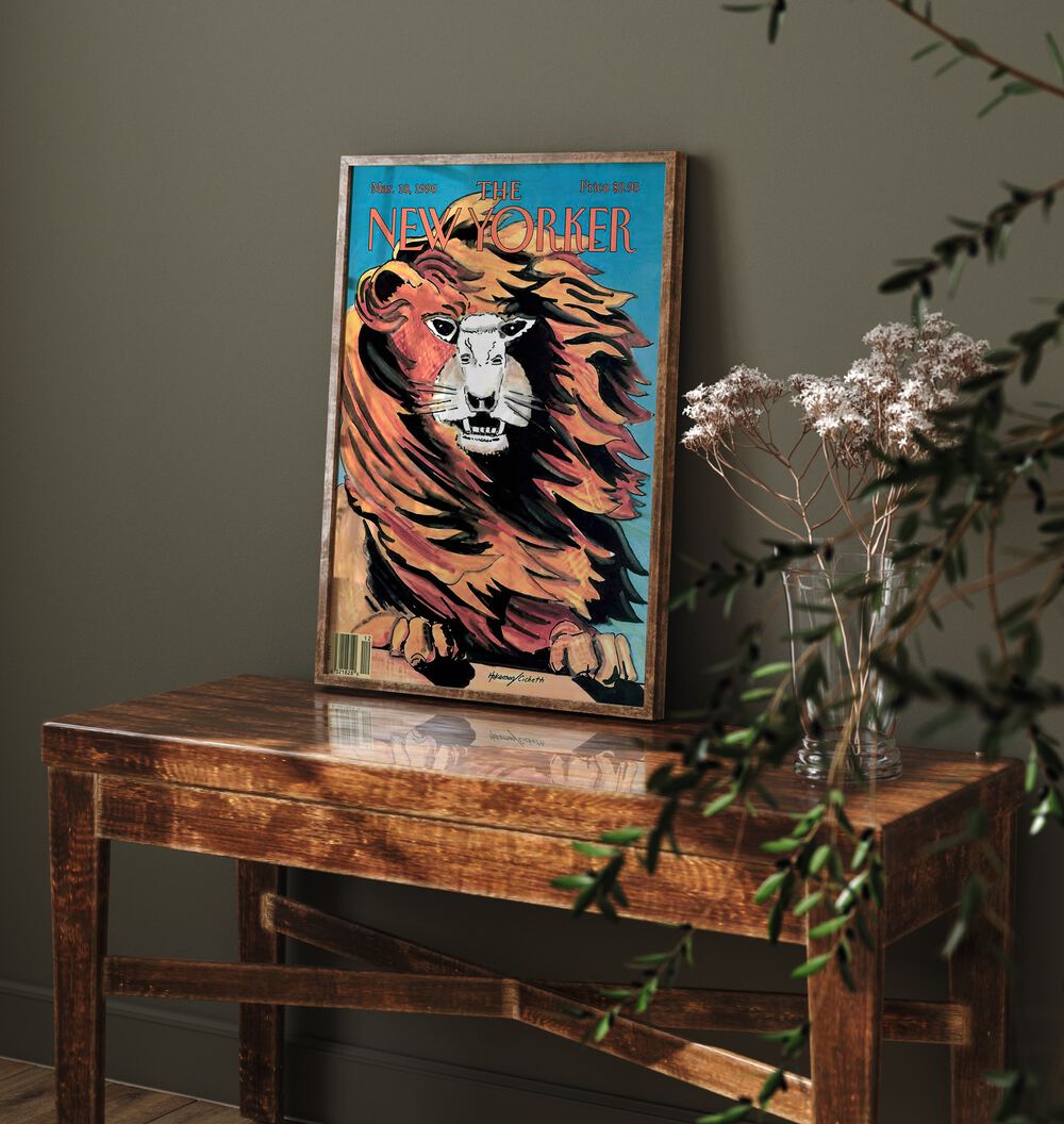 Lion And Lamb By Lars Hokasan And Frances Cichetti - New Yoker Magazine  March 18 1996  Artwork Placed on a wall In A Living Room