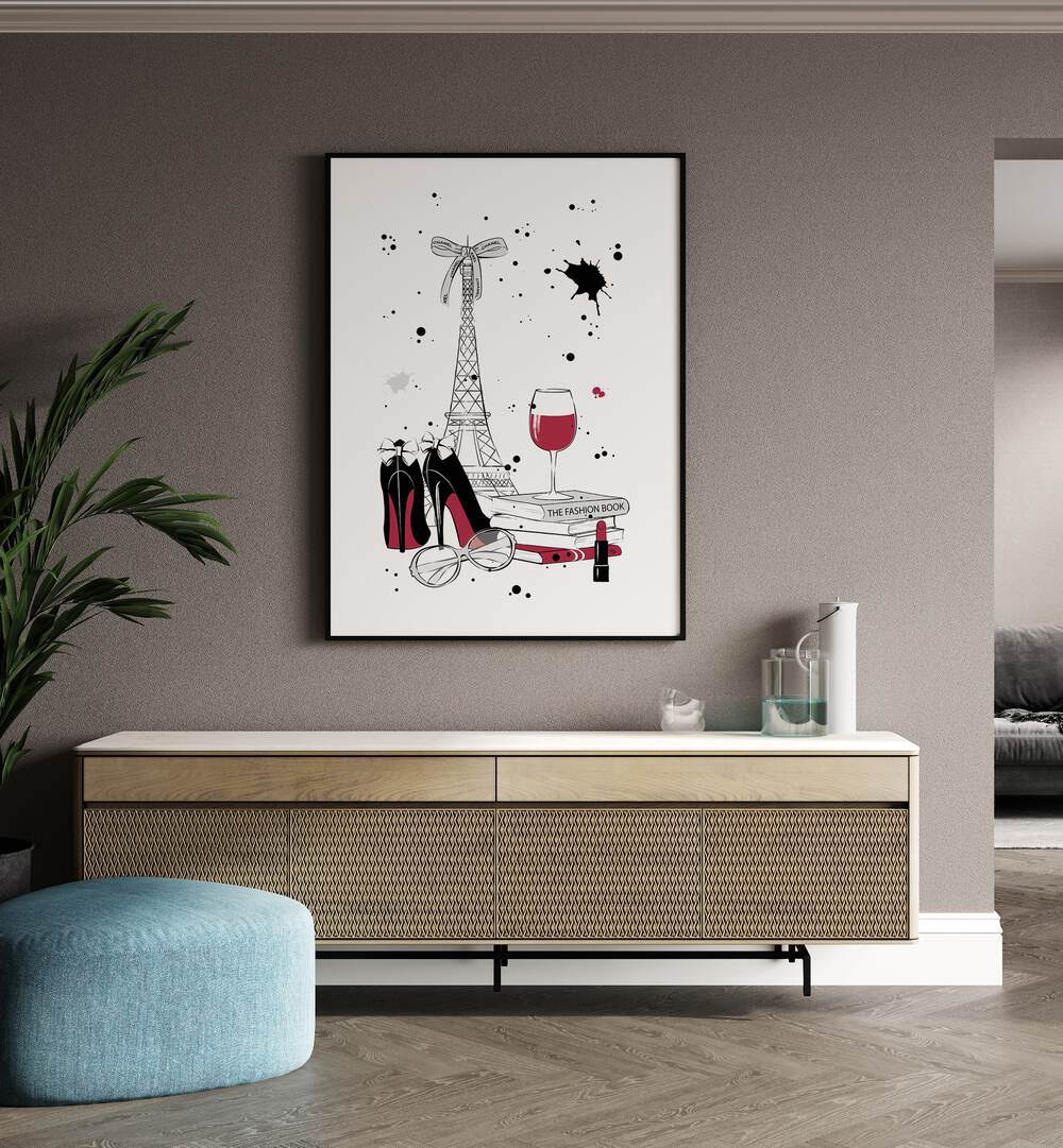 Elegant LIVING IN PARIS, FASHION POSTERS by Martina showcase chic style with iconic Parisian elements for luxurious decor.