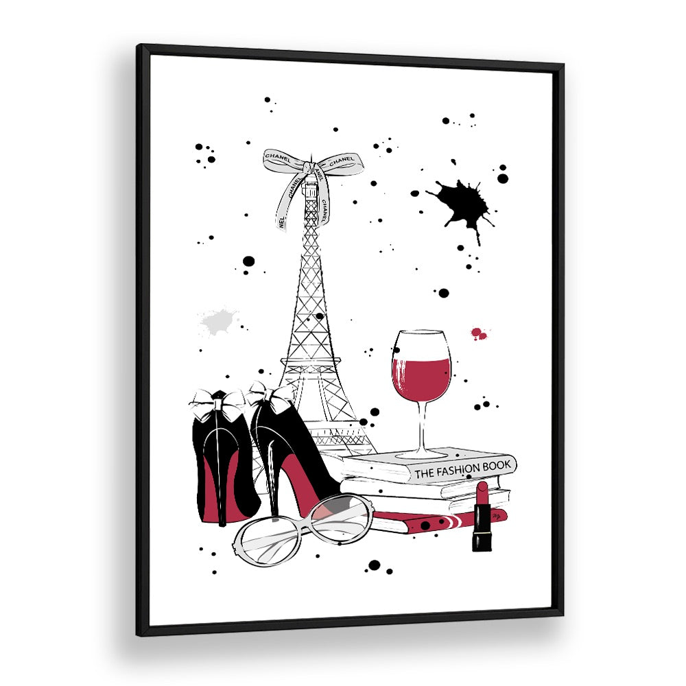 Stylish LIVING IN PARIS, FASHION POSTERS by Martina, featuring Eiffel Tower, heels, and wine for a chic decor vibe.