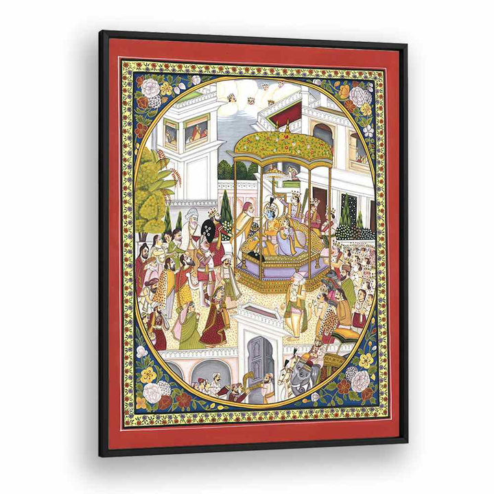 Magnificent LORD RAMA CORONATION, INDIAN ART PAINTINGS captures the crowning of Lord Rama in vibrant detail.