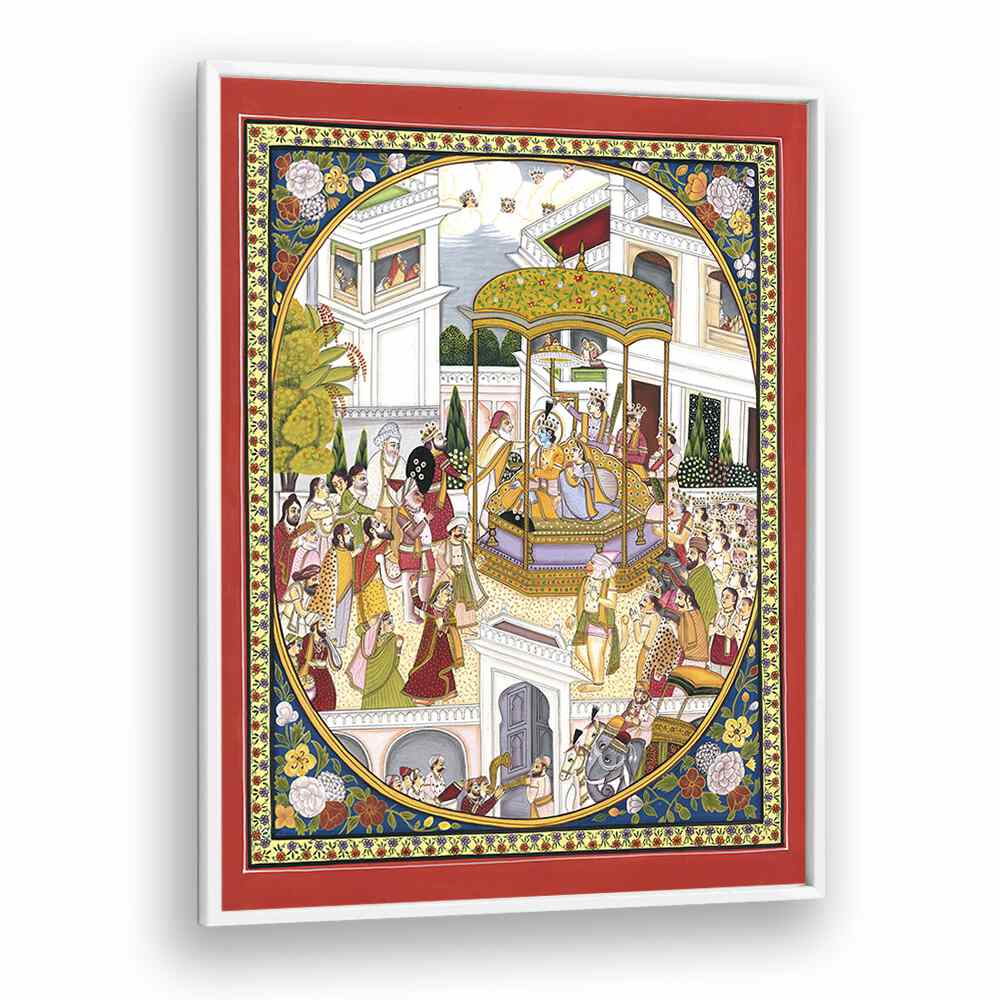 LORD RAMA CORONATION, INDIAN ART PAINTINGS capture the majestic crowning moment of Lord Rama in Ayodhya.