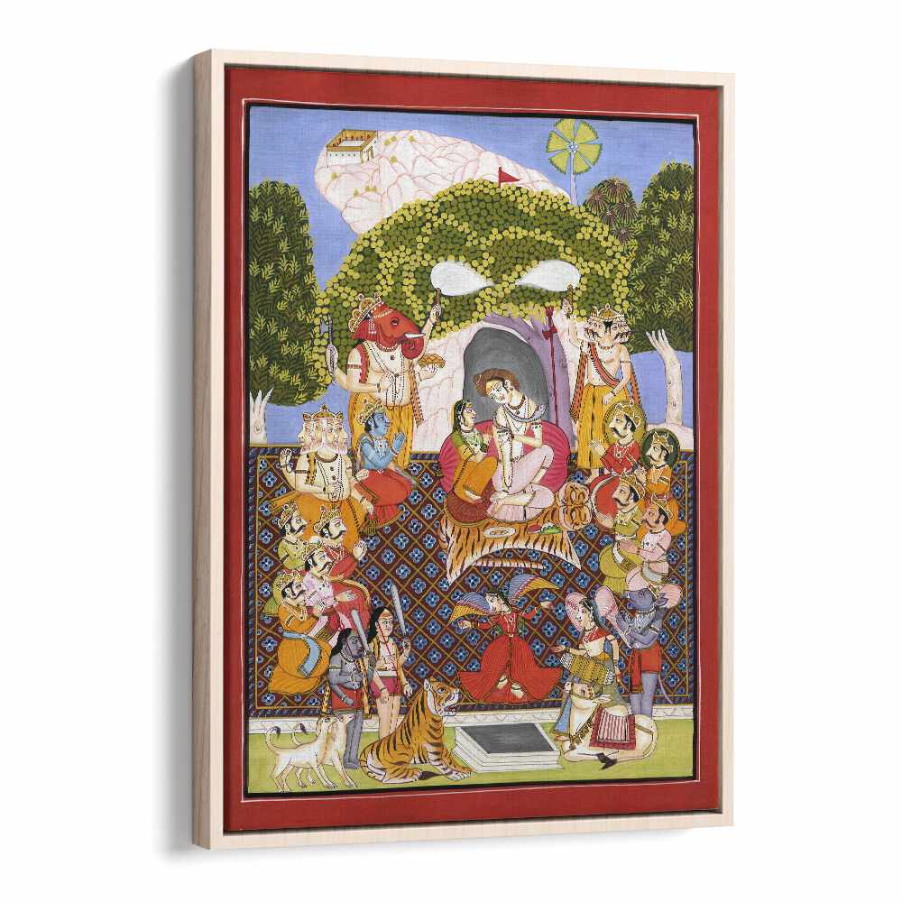 Exquisite LORD SHIVA ART I, INDIAN ART PAINTINGS showcasing Shiva and Parvati on Mount Kailash, perfect for spiritual decor.