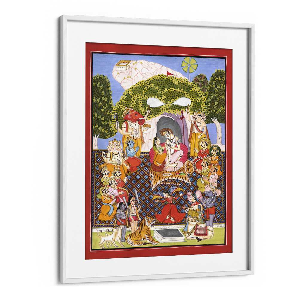 LORD SHIVA ART I, INDIAN ART PAINTINGS showcases Shiva and Parvati on Mount Kailash, perfect for spiritual decor.