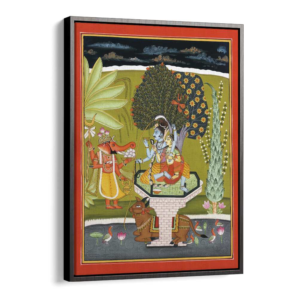 Explore the divine art piece, LORD SHIVA WITH SHRI GANESHA, INDIAN ART PAINTINGS, enriching your home with spirituality.