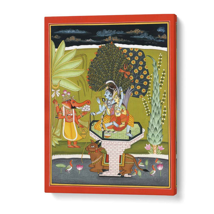 LORD SHIVA WITH SHRI GANESHA, INDIAN ART PAINTINGS, showcasing divine harmony and spirituality in vibrant colors.