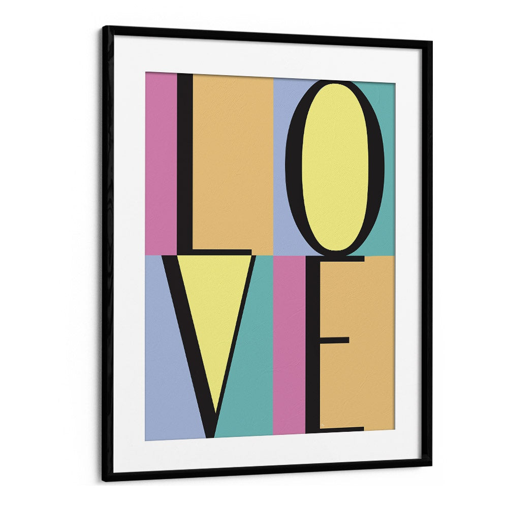 Colorful LOVE BLOCKS fashion poster by Martina Fashion in a sleek black frame, perfect for modern interior décor.