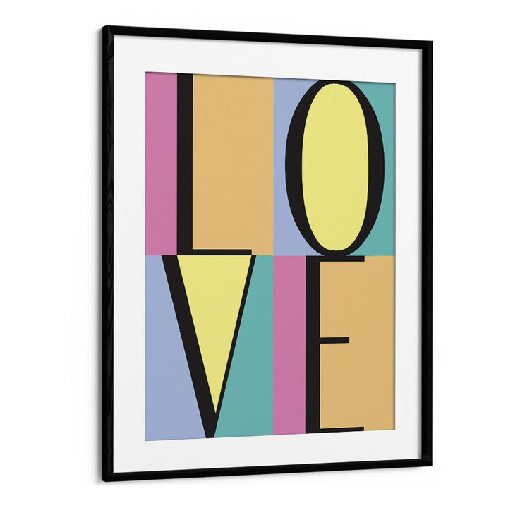 Colorful LOVE BLOCKS fashion poster by Martina Fashion in a sleek black frame, perfect for modern interior décor.