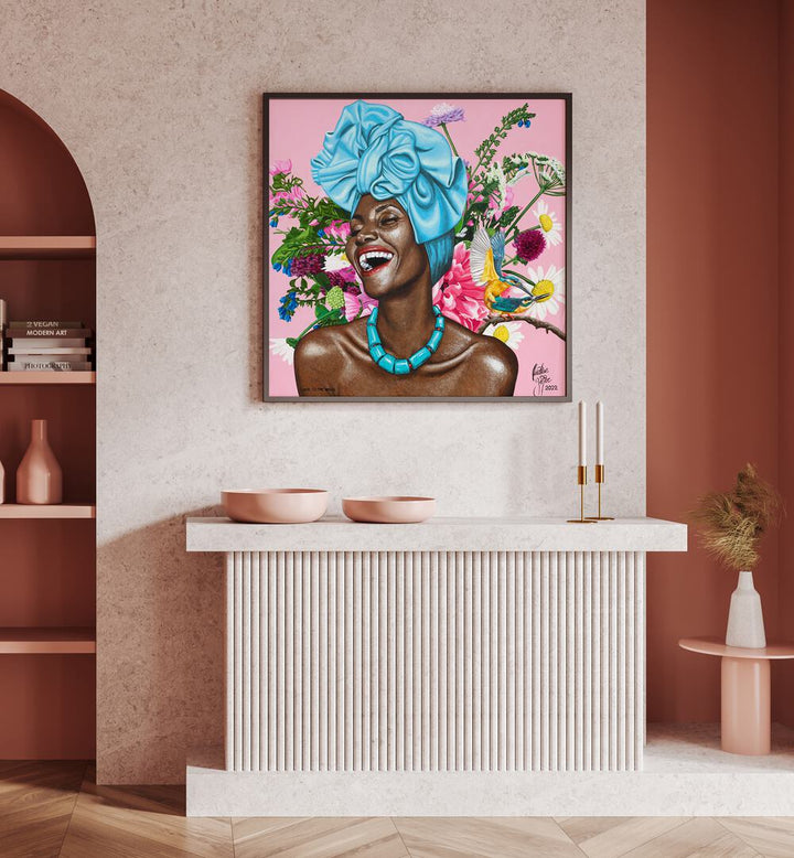 "Vibrant 'LOVE IS THE DRUG, AFRICAN ART PAINTINGS' by Christian Beijer showcases joyful African womanhood and color."