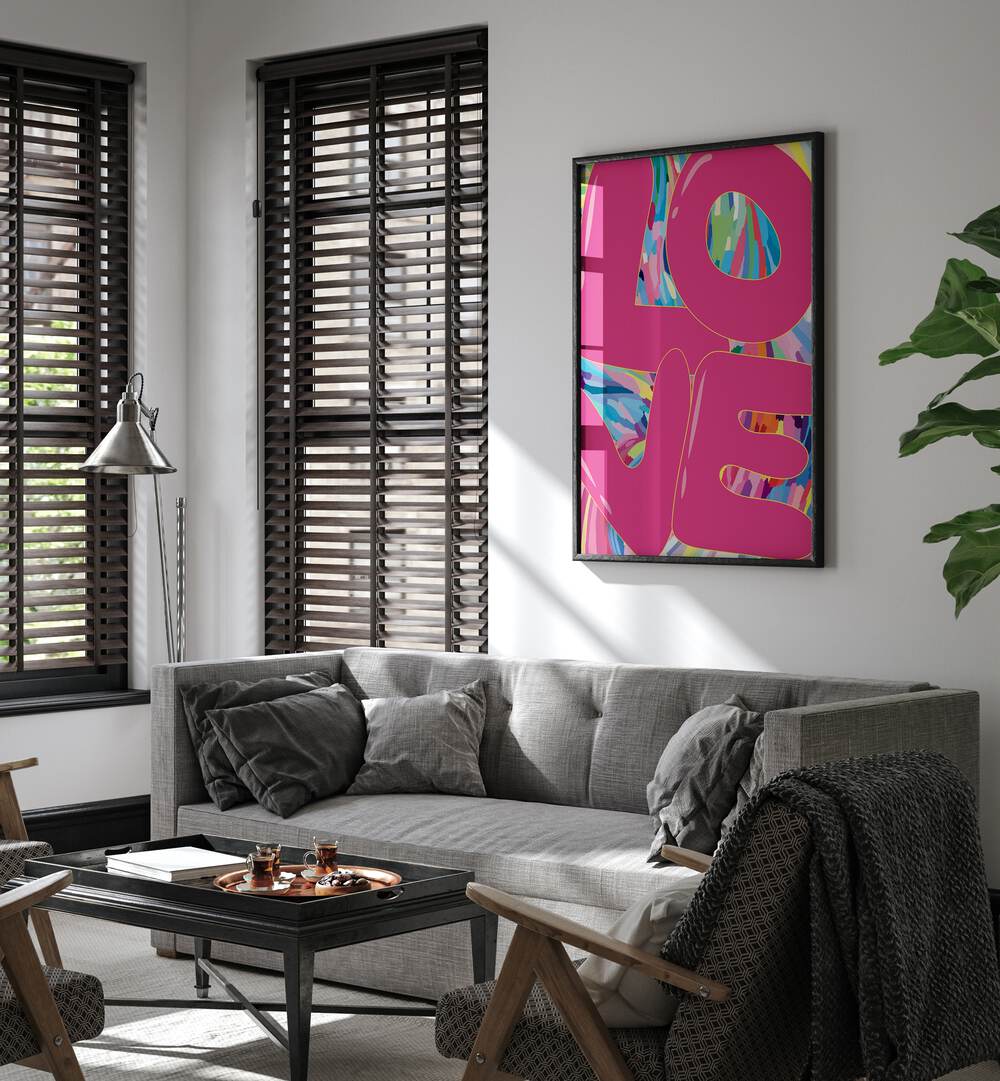Bold "LOVE" design in vibrant colors from LOVE MAZE, FASHION POSTERS, perfect for stylish home decor.