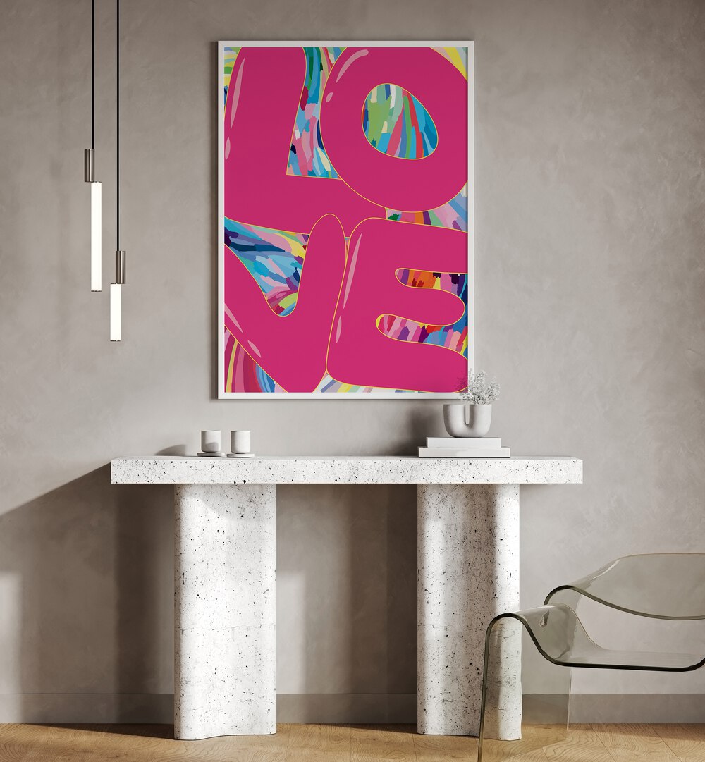 Vibrant LOVE MAZE, FASHION POSTERS framed print adds style and sentiment to your home decor. Perfect for any space.