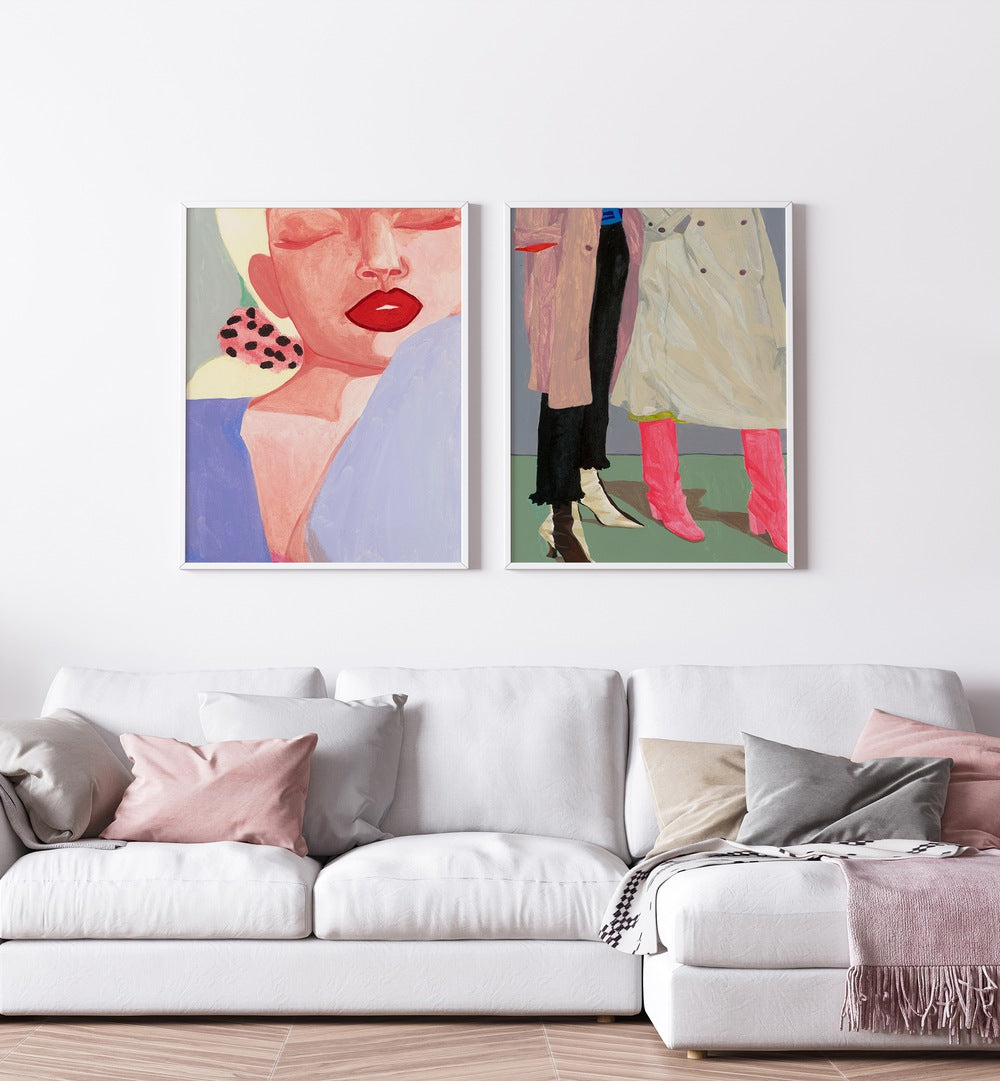 LUNE SIBLINGS SET, SET OF 2 PAINTINGS enhances modern home decor with stylish artistry and captivating imagery.